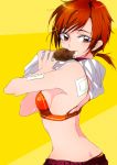  bandaid bra breasts food hino_akane mouth_hold precure red_eyes red_hair redhead short_hair smile_precure! solo tima underwear 