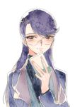  blue_eyes blush glasses heartcatch_precure! long_hair precure purple_hair simple_background solo tima tsukikage_yuri white_background 