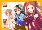  :d black_hair brown_hair collar detached_sleeves dress hairband hoshi_shouko idolmaster idolmaster_cinderella_girls koga_koharu koseki_reina long_hair mask multiple_girls mushroom nanjou_hikaru navel open_mouth short_hair shorts smile smirk two_side_up usutsuchi_kine 