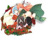  2girls alternate_costume antlers ass ayanami_rei bag black_gloves black_legwear blue_hair boots box cameo christmas crossover dated dress earrings eitoman expressionless fang gift gift_box gloves hat hayashibara_megumi hello_kitty jewelry lina_inverse long_hair long_sleeves looking_at_viewer merry_christmas midriff mistletoe multiple_girls neon_genesis_evangelion open_clothes open_coat orange_hair panties panties_under_pantyhose pantyhose red_dress red_eyes red_hair redhead sack santa_costume santa_hat seiyuu_connection shoes short_hair shorts sitting slayers smile sweater thighhighs turning underwear 