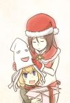  blonde_hair blue_eyes box brown_hair christmas girls_und_panzer gloves hat kanemoto_hisako katyusha military military_uniform multiple_girls nonna open_mouth ribbon santa_hat seiyuu_connection short_hair squid uniform 