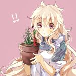  blonde_hair leaf long_hair mitsu_yomogi pikmin pikmin_(creature) pink_eyes plant potted_plant solo very_long_hair waving 