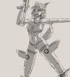  animal_ears anne_frank assault_rifle drawfag fox_ears fox_tail front-tie_top goggles goggles_around_neck grey_background gun imi_galil midriff navel open_mouth panties rifle simple_background smile solo strike_witches striker_unit tail tied_shirt trigger_discipline underwear weapon 