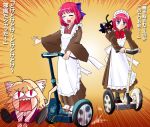  3girls ahoge apron blonde blue_eyes blush bow cat cat_tail closed_eyes hair_bow hisui kimono kohaku len maid maid_headdress multiple_girls neko_arc nekoarc pink_hair puffy_sleeves redhead ren riding running segway sharp_teeth short_hair siblings sisters smile speed_lines tail translated tsukihime twins what wide_sleeves 