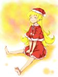  christmas closed_eyes eyes_closed long_hair monogatari_(series) nisemonogatari oshino_shinobu santa_costume sitting solo 