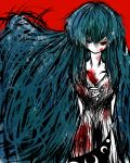  artist_request blood blue_hair dark_persona dress heterochromia highres long_hair solo tatara_kogasa tatari_kogasa touhou 