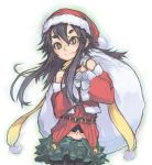  black_hair hat navel nike_(smaaaash) original pantyhose santa_costume santa_hat shenwu_(nike) skirt solo yellow_eyes 