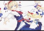  :d absurdres alice_margatroid blonde_hair blue_eyes doll doll_joints hairband highres jewelry lance open_mouth outstretched_arm polearm ring rokuwata_tomoe scan shanghai shanghai_doll short_hair smile solo sword title_drop touhou weapon 
