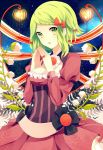 achiki bow green_eyes green_hair gumi hair_bow looking_at_viewer open_mouth short_hair solo vocaloid 
