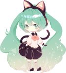  animal_ears bell cat_ears cat_tail chibi fake_animal_ears gloves green_eyes green_hair hatsune_miku jingle_bell kneehighs long_hair simple_background skirt solo tail transparent_background twintails very_long_hair vocaloid 