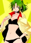  alternate_costume breasts cleavage green_eyes green_hair hand_on_hip midorikawa_nao mouth_hold navel ponytail precure short_hair smile_precure! solo tima whistle 