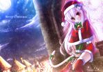  cat cat_ears cat_tail christmas hat highres long_hair original pink_hair red_eyes sack santa_costume shia_flatpaddy solo syroh tail thigh-highs thighhighs 