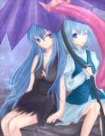  :p artist_request blue_hair dark_persona dual_persona emone04 heterochromia long_hair multiple_girls tatara_kogasa tatari_kogasa tongue touhou umbrella wink 