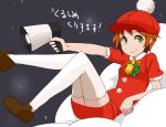  christmas dress green_eyes hat looking_at_viewer megaphone original red_hair redhead santa_hat short_hair smile solo supi_(pixiv) thigh-highs thighhighs 