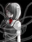  backlighting black_background blood bloody_tears elfen_lied grey hair_over_one_eye lucy monochrome nana_(elfen_lied) parted_lips partially_colored ribbon_choker short_hair solo undo_(tirumichiru09) vectors 