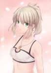  bare_shoulders blonde_hair breasts camisole cleavage fate/apocrypha fate/stay_night fate_(series) green_eyes jewelry ladymarta long_hair midriff mordred necklace payot ponytail saber_of_red solo sports_bra 