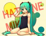  bvj character_name green_eyes green_hair hatsune_miku long_hair sitting solo swimsuit twintails very_long_hair vocaloid wariza 