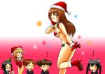  :p animal_ears bikini black_hair brown_eyes brown_hair cat_ears chibi christmas glasses gloves hat highres hirasawa_ui hoshikawa_tsukimi k-on! leotard long_hair multiple_girls nakano_azusa okuda_nao party_hat saitou_sumire santa_costume santa_hat school_uniform short_hair smile suzuki_jun swimsuit tongue twintails wink yamanaka_sawako 