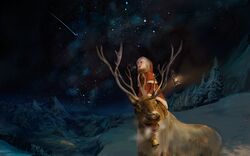  christmas hat highres horns landscape moose night original scarf scenery sky snow star_(sky) winter you_(shimizu) 