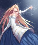  ahoge archetype_earth arcueid_brunestud bare_shoulders blonde_hair breasts cleavage detached_sleeves dress long_hair night open_mouth red_eyes sky solo star_(sky) starry_sky tsukihime tsukikanade type-moon very_long_hair 