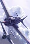  a6m_zero airplane battle blood cloud clouds damaged flying grumman_f6f military multiple_boys pilot same_(carcharodon) signature sky world_war_ii 