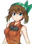  bandana bandanna bare_shoulders blue_eyes breasts brown_hair bust erect_nipples haruka_(pokemon) haruka_(pokemon_emerald) highres narunaru1000 pokemon pokemon_(game) pokemon_rse solo 