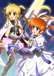  bardiche blonde_hair blush boots bow cape diesel-turbo energy_sword fate_testarossa fingerless_gloves gauntlets gloves hair_bow long_hair lyrical_nanoha magical_girl mahou_shoujo_lyrical_nanoha mahou_shoujo_lyrical_nanoha_a&#039;s mahou_shoujo_lyrical_nanoha_a's mahou_shoujo_lyrical_nanoha_the_movie_2nd_a&#039;s mahou_shoujo_lyrical_nanoha_the_movie_2nd_a's multiple_girls raising_heart skirt sword takamachi_nanoha thigh-highs thighhighs twintails weapon 