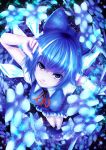  blue_eyes blue_hair bow breasts cirno dress hair_bow highres ice ice_wings lips ribbon short_hair smile solo touhou wings 