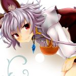  animal_ears basket blush dress grey_hair ishikkoro jewelry leaning_forward looking_at_viewer mice mouse mouse_ears mouse_tail nazrin necklace red_eyes short_hair smile solo tail touhou 