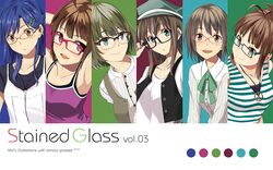  6+girls adjusting_glasses ahoge akizuki_ritsuko antenna_hair arms_behind_head bespectacled blue_eyes blue_hair blush brown_eyes brown_hair earphones english glasses green_eyes green_hair hair_ornament hairclip heterochromia idolmaster idolmaster_cinderella_girls idolmaster_million_live! jewelry kamijou_haruna kisaragi_chihaya long_hair mole multiple_girls necklace open_mouth pink_eyes shibuya_rin shirt short_hair smile striped striped_shirt takagaki_kaede teru_(grafroller) vest yokoyama_nao 