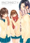  anegasaki_nene black_hair brown_eyes brown_hair cardigan checkered checkered_scarf kobayakawa_rinko love_plus multiple_girls plaid plaid_scarf ponytail scarf school_uniform serafuku short_hair skirt striped striped_scarf takane_manaka umesuki vertical_stripes 