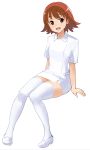  arakawa_kei blush brown_eyes brown_hair nurse saki saki_achiga-hen short_hair solo thigh-highs thighhighs toritori white_legwear 