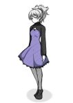  darker_than_black dress expressionless loafers long_sleeves mary_janes pantyhose pink_eyes ponytail shadow shoes silver_hair solo tennen0201 white_background yin 
