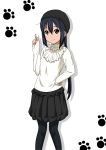  beanie black_hair brown_eyes frills hat k-on! long_hair nakano_azusa oku_no_shi pantyhose pointing pointing_up solo twintails 