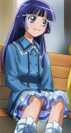  aoki_reika blue_eyes boots dress haruyama kise_yayoi long_hair multiple_girls precure purple_hair sitting smile smile_precure! 