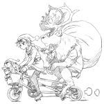  bell bicycle braid hat isedaichi_ken long_hair monochrome original reindeer sack santa_costume santa_hat short_hair single_braid sketch sunglasses tandem_bicycle 