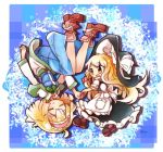  alice_margatroid blonde_hair blue_dress boots close-up dress fifiruu hairband hand_holding hat holding_hands kirisame_marisa long_hair mary_janes multiple_girls open_mouth shoes short_hair skirt smile touhou yellow_eyes 