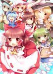  :q blonde_hair blue_hair blush bow brown_eyes brown_hair cirno closed_eyes dress eyes_closed flandre_scarlet frog_hair_ornament green_eyes green_hair hair_bow hair_ornament hair_tubes hakurei_reimu hat japanese_clothes kirisame_marisa kochiya_sanae komeiji_koishi long_hair miko multiple_girls open_mouth outstretched_arms pointing pyonta red_eyes sanotsuki shameimaru_aya short_hair smile snake_hair_ornament spread_arms tokin_hat tongue touhou wink witch_hat yellow_eyes 