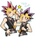  bracelet buckle chain chains dual_persona jewelry li_mone millennium_puzzle multicolored_hair multiple_boys mutou_yuugi purple_eyes sleeveless spiked_hair spiky_hair star tank_top violet_eyes yami_yuugi yu-gi-oh! yuu-gi-ou yuu-gi-ou_duel_monsters 
