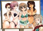  4girls alexina ass beach bikini blue_eyes blush breasts brown_eyes brown_hair character_request cleavage dark_skin earrings embarrassed frown full-face_blush green_eyes jewelry kristell long_hair mabinogi multiple_girls nora_(mabinogi) ocean picture_(object) pink_hair red_eyes red_hair redhead short_hair sweatdrop swimsuit voxloo 