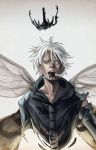  blue_eyes crest_worm dated fate/zero fate_(series) fenixsu heterochromia hoodie insect insect_wings matou_kariya monster_boy signature solo torn_clothes white_eyes white_hair wings worms 