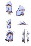  anger_vein black_hair blanket blush covering_face covering_mouth expressive_clothes hiding highres kaka_cheung original solo squatting tears translated 