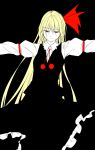  adult black_background blonde_hair dress hair_ribbon highres long_hair niwatazumi outstretched_arms red_eyes ribbon rumia smile solo touhou very_long_hair 