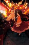 bow fujiwara_no_mokou hair_bow hands_in_pockets highres houraisan_kaguya lights long_hair long_skirt multiple_girls pants red_eyes rin_(royal) skirt touhou wind