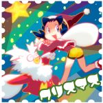  1girl bag bird blue_hair christmas crystal_(pokemon) delibird hat katou_tom looking_back open_mouth penguin pokemon pokemon_(creature) pokemon_(game) pokemon_gsc santa_hat smile star 