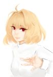  ahoge arcueid_brunestud blonde_hair breasts bust chibibro highres red_eyes revision short_hair smile solo sweater tsukihime v 