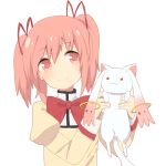  bow hair_bow kaname_madoka kureto kyubey mahou_shoujo_madoka_magica pink_eyes pink_hair red_eyes school_uniform smile twintails 