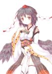  :o bird_wings black_hair camera hat japanese_clothes kittona kourindou_tengu_costume long_sleeves looking_at_viewer millipen_(medium) obi pom_pom_(clothes) red_eyes shameimaru_aya short_hair simple_background skirt solo thigh-highs thighhighs tokin_hat touhou traditional_media watercolor_pencil_(medium) white_background wide_sleeves 