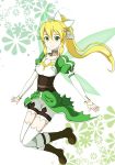  boots braid breasts cleavage green_eyes highres leafa long_hair mocoushi pointy_ears solo sword_art_online twin_braids 
