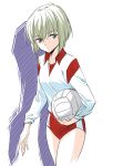  agahari buruma copyright_request green_eyes green_hair short_hair simple_background solo volleyball volleyball_uniform white_background 